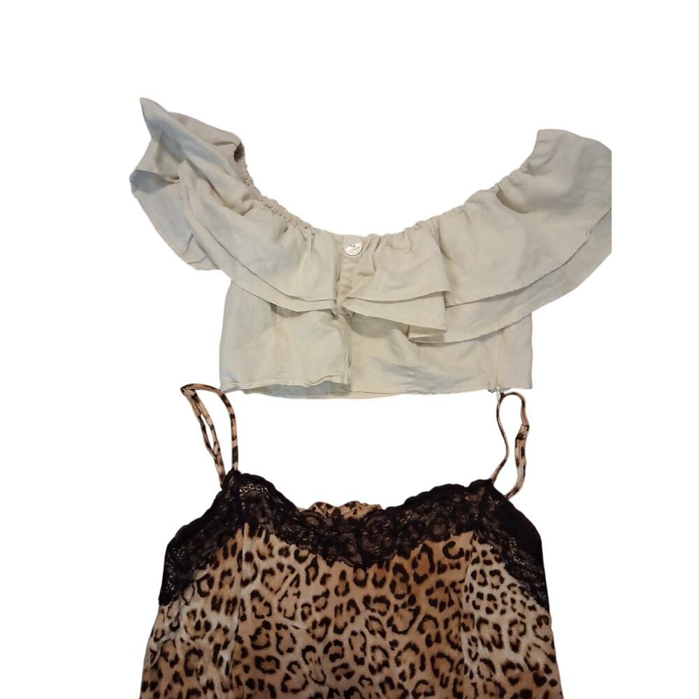 Zara Leopard Print Lace-Trim Cami - Tan Crop Top Bundle Summer Coquette Vacation - Picture 7 of 8